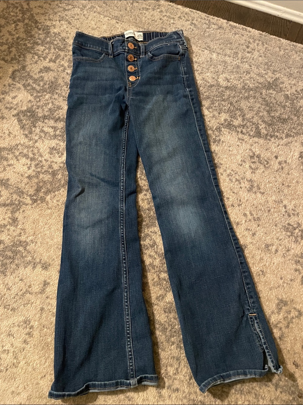 Abercrombie girls Distressed Blue Flare Jeans with Multi-Button Fly size 9/10